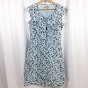 Vintage The Territory Ahead Floral Denim Chambray Dress Size 6 Blue 90s Y2K